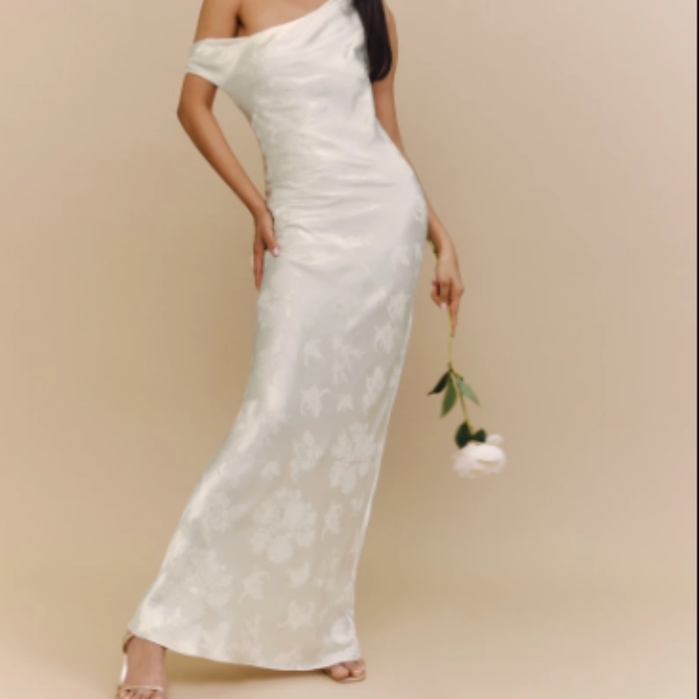 Reformation Ailsa Silk Dress in Ivory Jacquard, Size 4, New with Tags